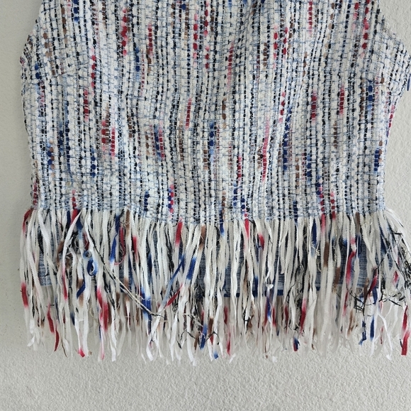 Drew By Anthropologie Tweed Fringe Top Womens Sz M White Pink Sleveless … - Picture 5 of 13